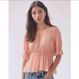 NWT After Market Women's Ruffled Polka Dot Blouse Small Peach 😍